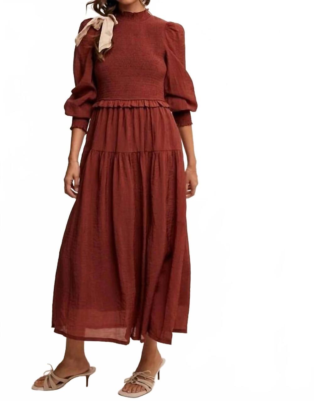 NEW LISTICLE katherine long sleeves dress in brick